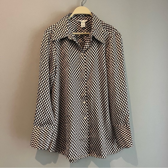 H&M long sleeve button up pattern blouse women’s size medium - Picture 1 of 6